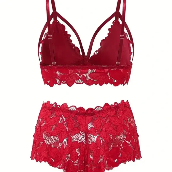 Elegant Red Lace Lingerie Set - Picture 2 of 3